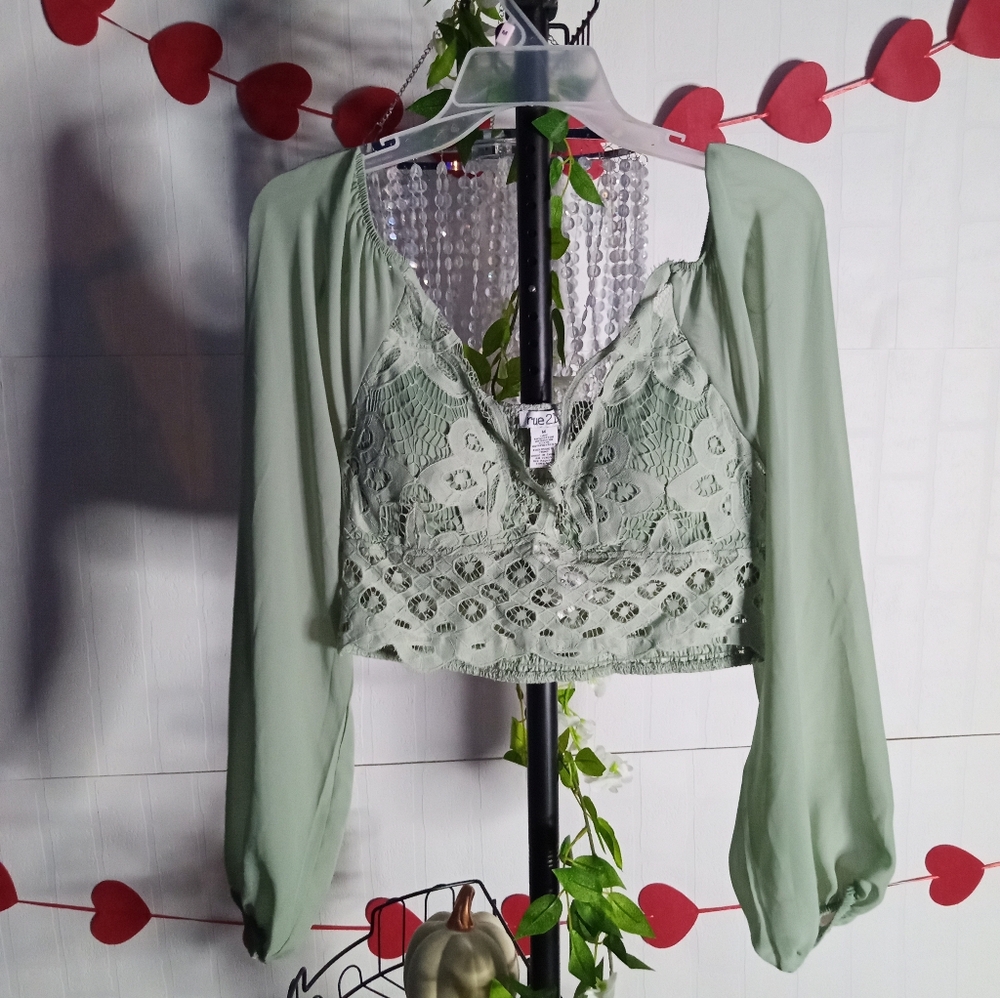 Cream green crop top